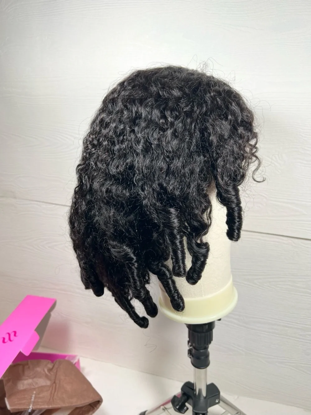Unice Natural Black Human Hair Curly Finger Coil 16 Inch Wig